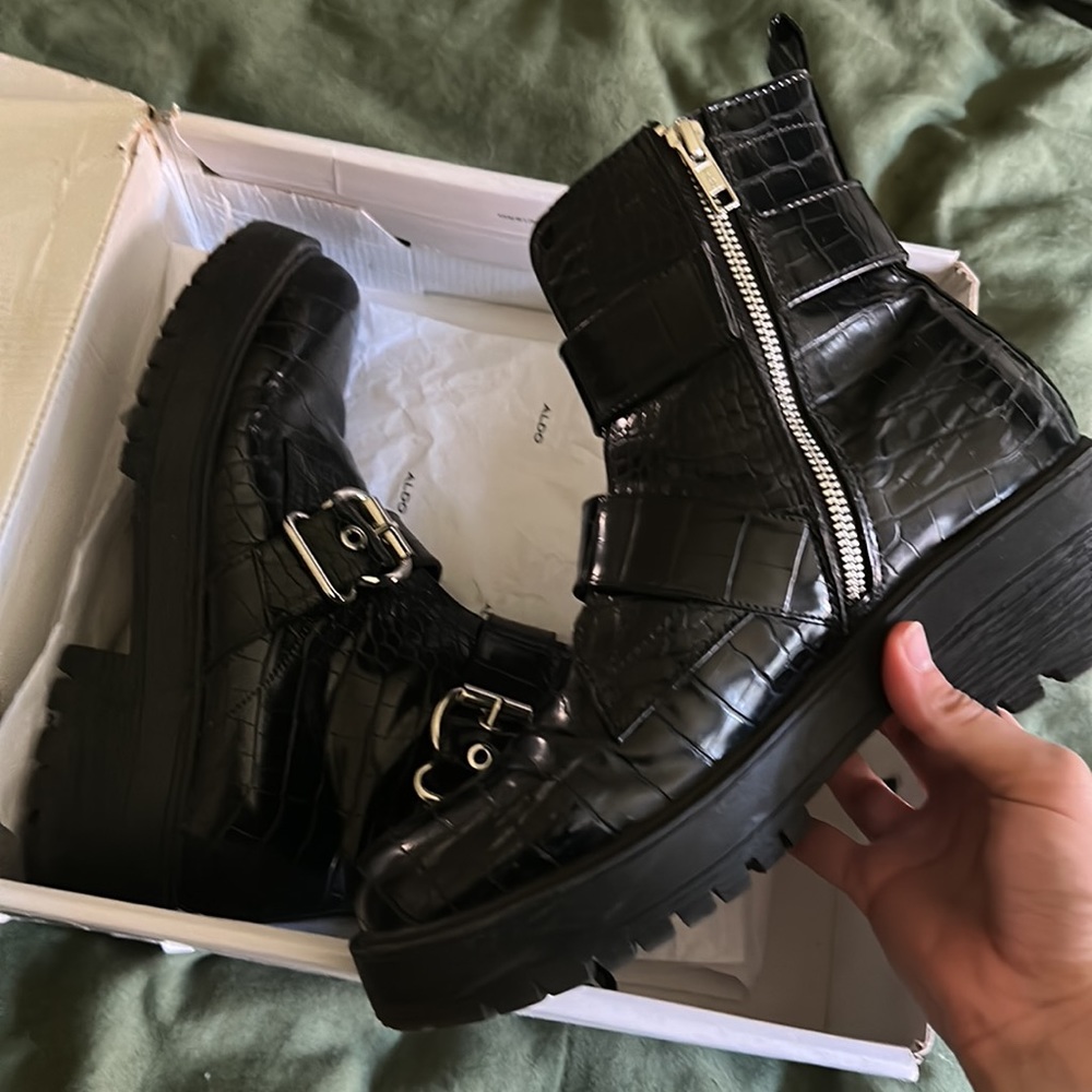 Patent Leather Buckle Boots - Picture 2 of 4